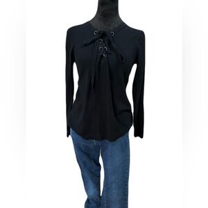 Black lace-up sweater with long sleeves. Size small. #goth #grunge #sweater